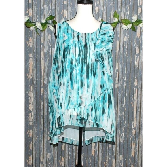 Avenue Womens Blouse Tank Top Plus Size 14W 16W Layered Ruffles Back Slit Hi-Low - Picture 1 of 11